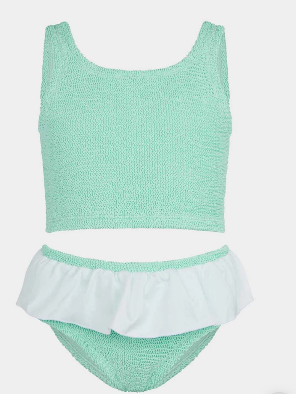 Hunza G Kids Mint & White Ruffle Two-Piece Swim Bikini (size 7-12)